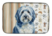 Load image into Gallery viewer, Blue and White Old English Sheepdog Coffee Bar Dish Drying Mat