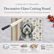 Load image into Gallery viewer, Gray and White Old English Sheepdog Coffee Bar Glass Cutting Board