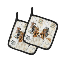 Load image into Gallery viewer, White with Sable Papillon Coffee Bar Pair of Pot Holders