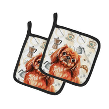 Load image into Gallery viewer, Red Pekingese Coffee Bar Pair of Pot Holders