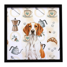 Load image into Gallery viewer, Orange and White Pointer Coffee Bar Framed Metal Print