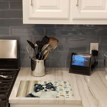 Load image into Gallery viewer, Black and White Pomeranian Coffee Bar Glass Cutting Board