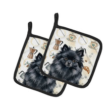Load image into Gallery viewer, Black Pomeranian Coffee Bar Pair of Pot Holders