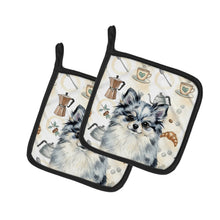 Load image into Gallery viewer, Blue Merle Pomeranian Coffee Bar Pair of Pot Holders