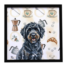 Load image into Gallery viewer, Black Portuguese Water Dog Coffee Bar Framed Metal Print