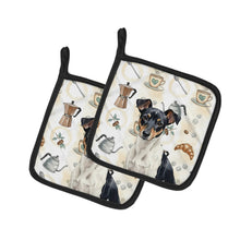 Load image into Gallery viewer, Black and White Rat Terrier Coffee Bar Pair of Pot Holders
