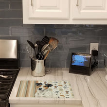 Load image into Gallery viewer, White with Black Markings Russell Terrier Coffee Bar Glass Cutting Board