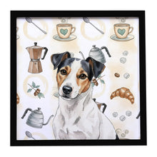 Load image into Gallery viewer, White with Black Markings Russell Terrier Coffee Bar Framed Metal Print