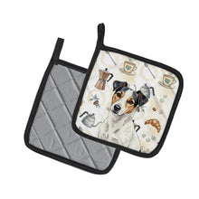 Load image into Gallery viewer, White with Black Markings Russell Terrier Coffee Bar Pair of Pot Holders
