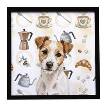 Load image into Gallery viewer, White with Tan Markings Russell Terrier Coffee Bar Framed Metal Print
