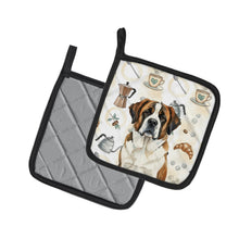 Load image into Gallery viewer, Brindle and White Saint Bernard Coffee Bar Pair of Pot Holders