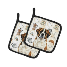 Load image into Gallery viewer, Brindle and White Saint Bernard Coffee Bar Pair of Pot Holders