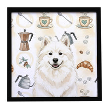Load image into Gallery viewer, Cream Samoyed Coffee Bar Framed Metal Print