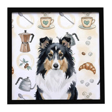 Load image into Gallery viewer, Tricolor Sheltie Coffee Bar Framed Metal Print