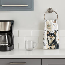 Load image into Gallery viewer, Black and Tan Shiba Inu Coffee Bar Kitchen Towel