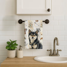 Load image into Gallery viewer, Black and Tan Shiba Inu Coffee Bar Kitchen Towel