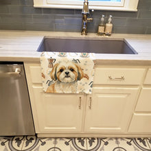 Load image into Gallery viewer, Gold and White Shih Tzu Coffee Bar Kitchen Towel