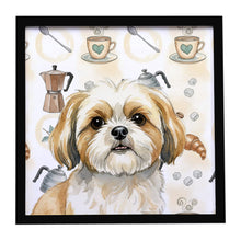 Load image into Gallery viewer, Gold and White Shih Tzu Coffee Bar Framed Metal Print