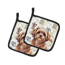 Load image into Gallery viewer, Liver Shih Tzu Coffee Bar Pair of Pot Holders