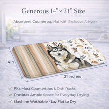 Load image into Gallery viewer, Agouti Siberian Husky Coffee Bar Dish Drying Mat