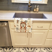 Load image into Gallery viewer, Red and White Siberian Husky Coffee Bar Kitchen Towel