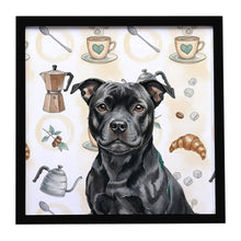 Load image into Gallery viewer, Black Staffordshire Bull Terrier Coffee Bar Framed Metal Print