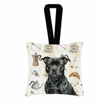 Load image into Gallery viewer, Black Staffordshire Bull Terrier Coffee Bar Hanging Square Fabric Ornament 3.5 × 3.5