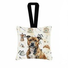 Load image into Gallery viewer, Brindle Staffordshire Bull Terrier Coffee Bar Hanging Square Fabric Ornament 3.5 × 3.5
