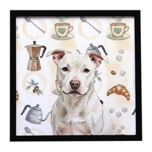 Load image into Gallery viewer, White Staffordshire Bull Terrier Coffee Bar Framed Metal Print