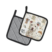 Load image into Gallery viewer, White Staffordshire Bull Terrier Coffee Bar Pair of Pot Holders