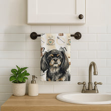 Load image into Gallery viewer, Black and Tan Tibetan Spaniel Coffee Bar Kitchen Towel