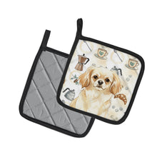 Load image into Gallery viewer, Cream Tibetan Spaniel Coffee Bar Pair of Pot Holders