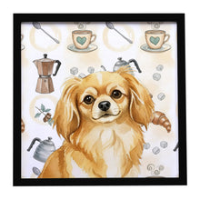 Load image into Gallery viewer, Gold Tibetan Spaniel Coffee Bar Framed Metal Print