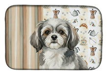 Load image into Gallery viewer, Grey and White Tibetan Spaniel Coffee Bar Dish Drying Mat