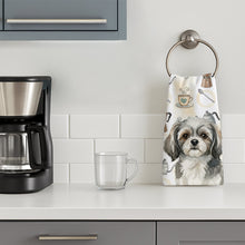 Load image into Gallery viewer, Grey and White Tibetan Spaniel Coffee Bar Kitchen Towel