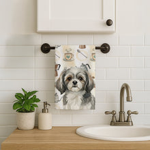 Load image into Gallery viewer, Grey and White Tibetan Spaniel Coffee Bar Kitchen Towel