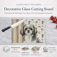 Load image into Gallery viewer, Grey and White Tibetan Spaniel Coffee Bar Glass Cutting Board