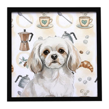 Load image into Gallery viewer, White Tibetan Spaniel Coffee Bar Framed Metal Print