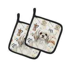 Load image into Gallery viewer, White Tibetan Spaniel Coffee Bar Pair of Pot Holders