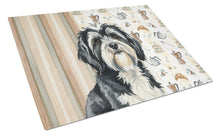 Load image into Gallery viewer, Black and White Tibetan Terrier Coffee Bar Glass Cutting Board