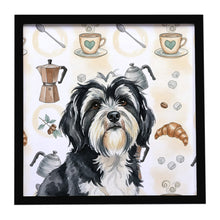 Load image into Gallery viewer, Black and White Tibetan Terrier Coffee Bar Framed Metal Print