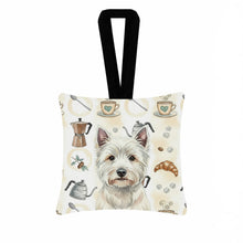 Load image into Gallery viewer, Westie Coffee Bar Hanging Square Fabric Ornament 3.5 × 3.5