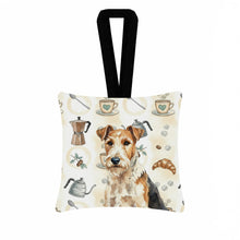 Load image into Gallery viewer, Wire Fox Terrier Coffee Bar Hanging Square Fabric Ornament 3.5 × 3.5