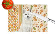 Load image into Gallery viewer, White Akita Heirloom Fall Glass Cutting Board