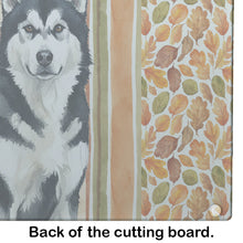 Load image into Gallery viewer, Black and White Alaskan Malamute Heirloom Fall Glass Cutting Board