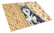 Load image into Gallery viewer, Black and White Alaskan Malamute Heirloom Fall Glass Cutting Board