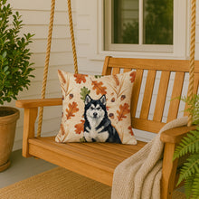 Load image into Gallery viewer, Black and White Alaskan Malamute Heirloom Fall Throw Pillow