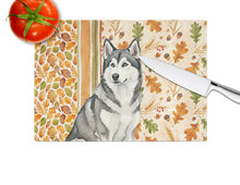 Load image into Gallery viewer, Gray and White Alaskan Malamute Heirloom Fall Glass Cutting Board