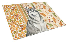Load image into Gallery viewer, Gray and White Alaskan Malamute Heirloom Fall Glass Cutting Board