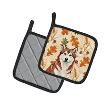Load image into Gallery viewer, Red and White Alaskan Malamute Heirloom Fall Pair of Pot Holders